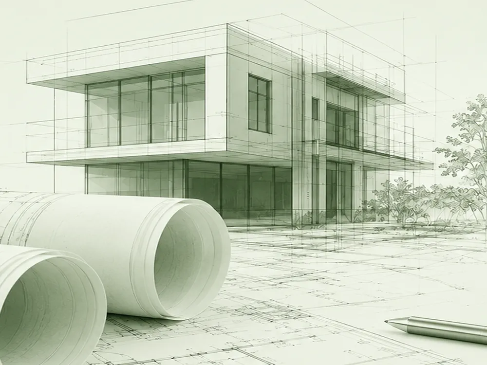 render-progetto-edificio-disegni-tecnici-arrotolati